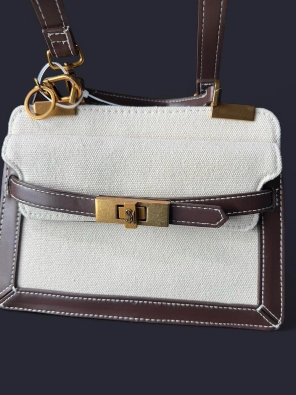 Steven Madden Canvas and Leather Crossbody Bag in Cream and Brown